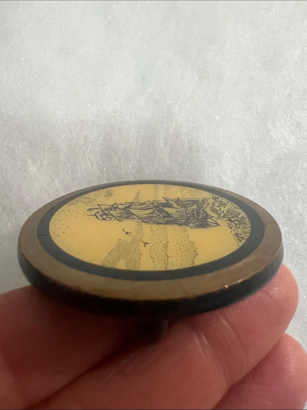 Vintage Sailing Ship Oval Belt Buckle in Yellow and Black